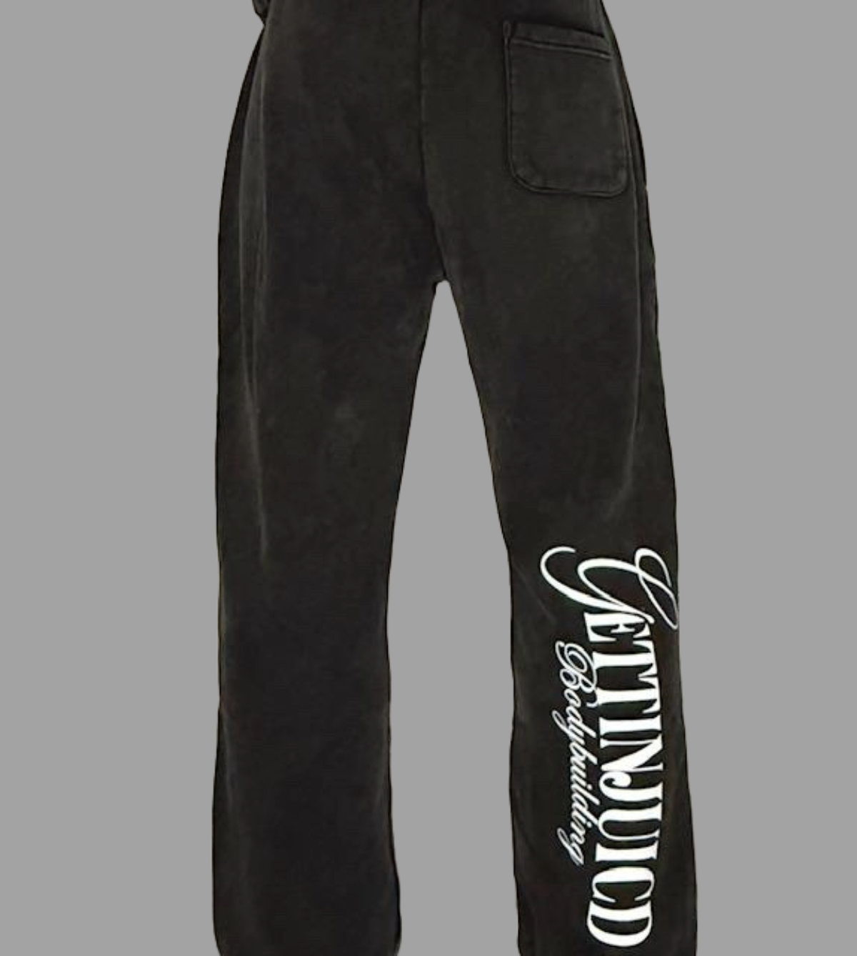 Back model view of GettinJuicd tapered gym joggers — men’s jogging bottoms for gym wear with printed branding and athletic cut.