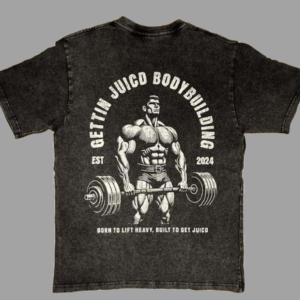 Back view of Juicd Up men’s gym t-shirt featuring graphic bodybuilder design and GettinJuicd Bodybuilding print.