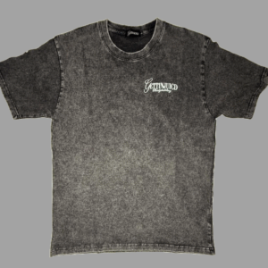 Flat lay of Juicd Up athletic fit t-shirt in washed black with GettinJuicd Bodybuilding chest logo.